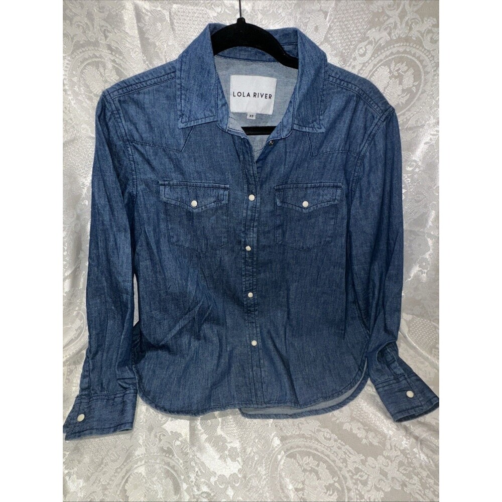 Lola River Blouse Womens XS Blue Soft Button Up Shirt Collared
